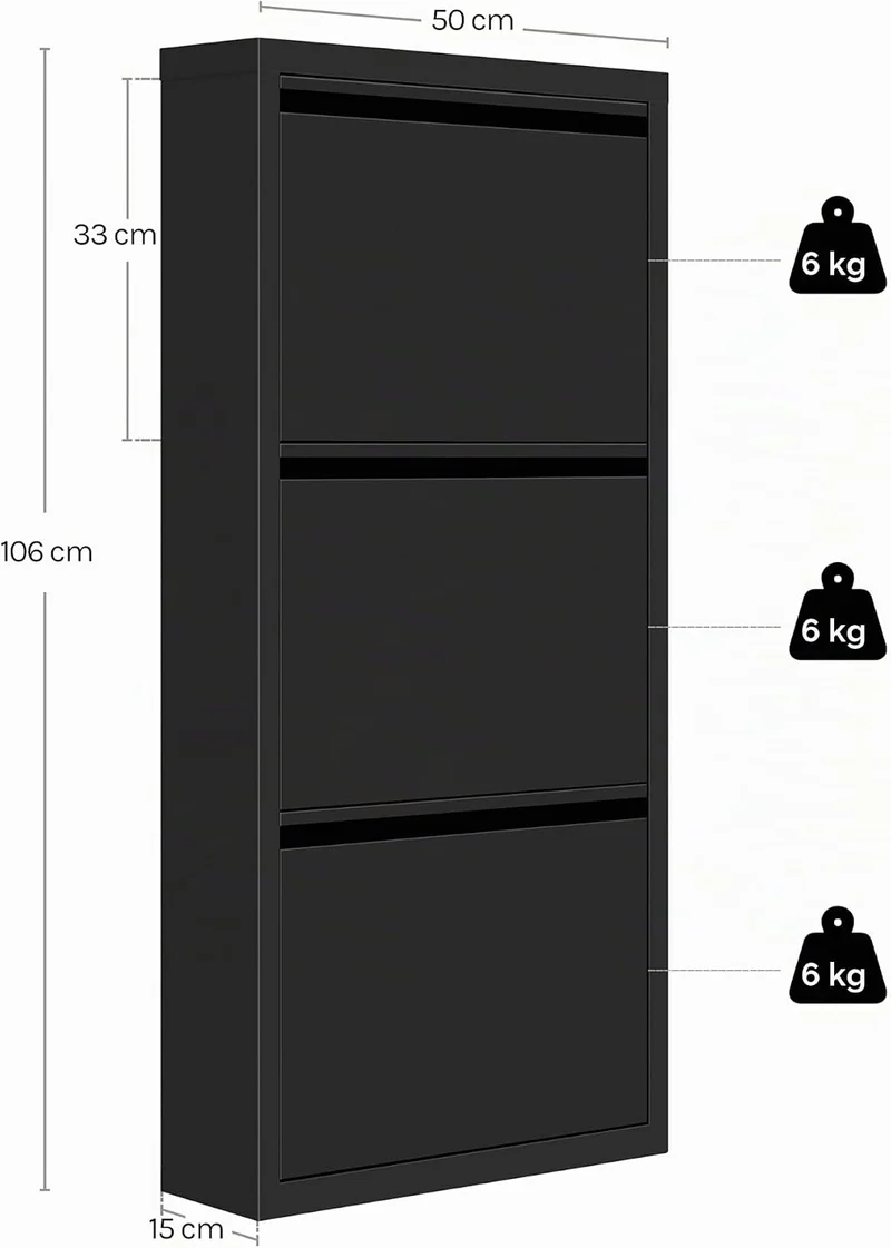 WOLTU Schuhschrank, mit 3 Klappen, Schuhregal, Schuhkipper, für 9 Paar Schuhe, aus Metall, für Flur