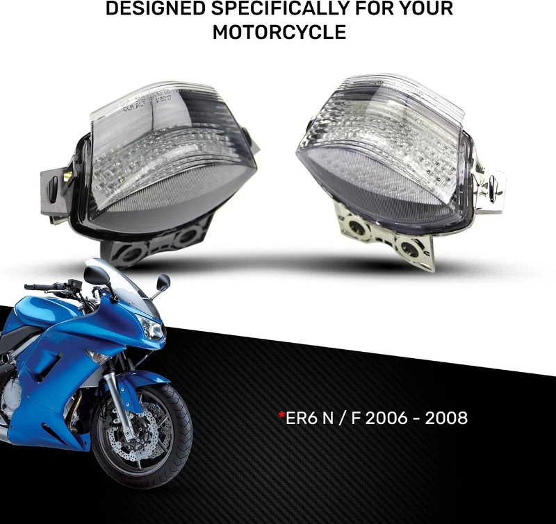 avdb-moto LED-Bremslicht mit integrierten Blinker kompatibel mit Kawasaki ER6, N, F 2006/2008 (klar)