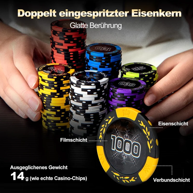 GOPLUS Pokerset mit 300 Laser Pokerchips, Pokerkoffer mit 14g Chips & 2 Kartendecks & 3 Dealer Butto