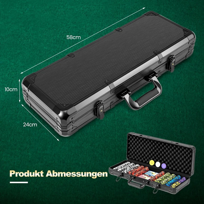 GOPLUS Pokerset mit 300 Laser Pokerchips, Pokerkoffer mit 14g Chips & 2 Kartendecks & 3 Dealer Butto