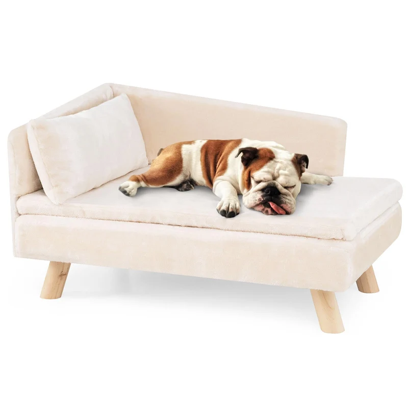 GOPLUS Luxus Katzensofa, Erhöhtes Hundebett mit Rückenlehne, abnehmbarem Kissen & Holzbeinen, Hundes