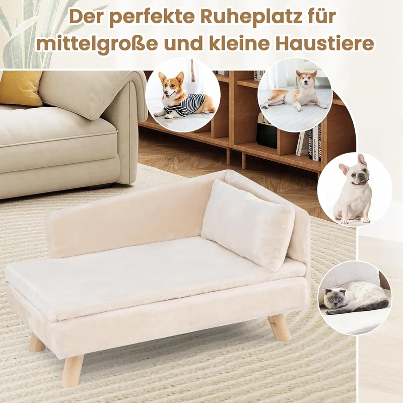 GOPLUS Luxus Katzensofa, Erhöhtes Hundebett mit Rückenlehne, abnehmbarem Kissen & Holzbeinen, Hundes