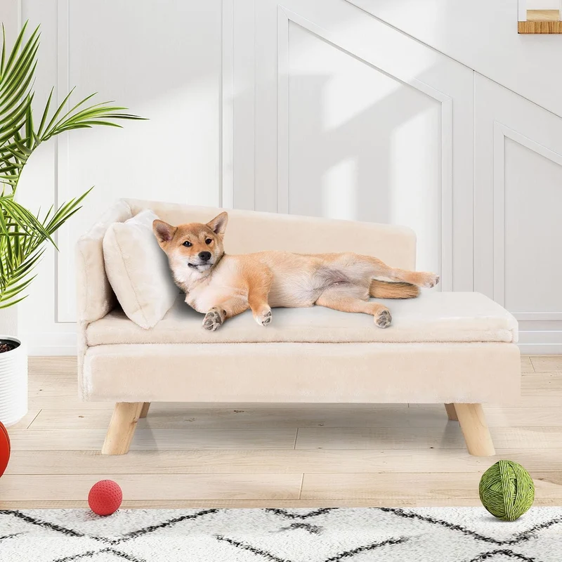 GOPLUS Luxus Katzensofa, Erhöhtes Hundebett mit Rückenlehne, abnehmbarem Kissen & Holzbeinen, Hundes