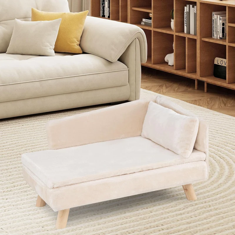 GOPLUS Luxus Katzensofa, Erhöhtes Hundebett mit Rückenlehne, abnehmbarem Kissen & Holzbeinen, Hundes