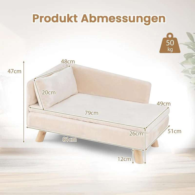 GOPLUS Luxus Katzensofa, Erhöhtes Hundebett mit Rückenlehne, abnehmbarem Kissen & Holzbeinen, Hundes