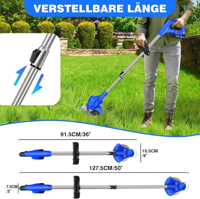 Akku Rasentrimmer mit Akku, 21V Elektrischer Akku Motorsense & Rasentrimmer Rasen mit Metall Messer,