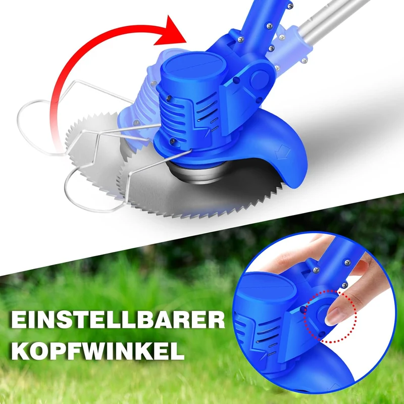 Akku Rasentrimmer mit Akku, 21V Elektrischer Akku Motorsense & Rasentrimmer Rasen mit Metall Messer,