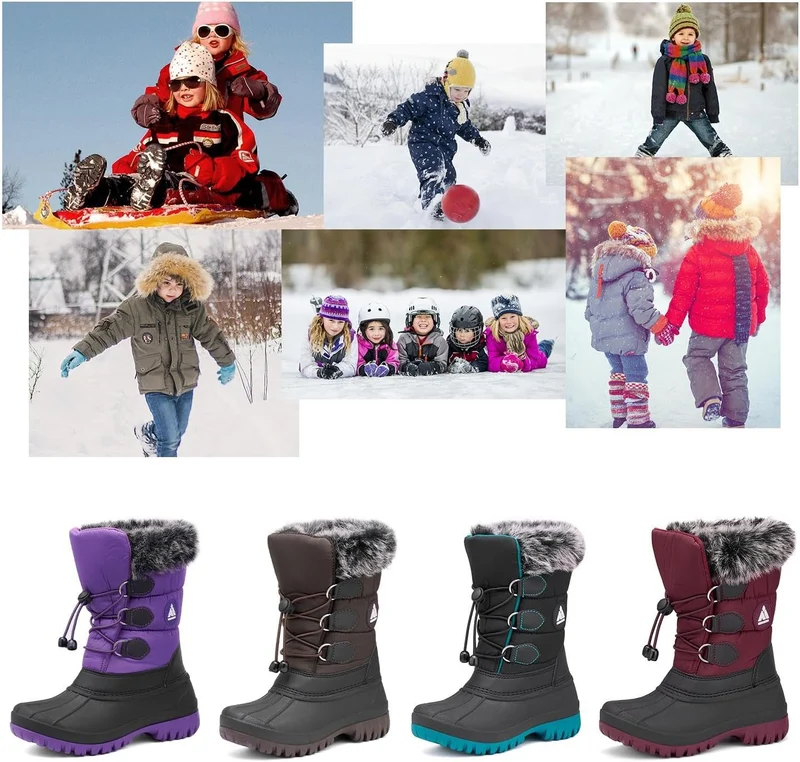 Mishansha Kinder Winterstiefel Gefüttert Wasserdichte Rutschfest Schneestiefel für Mädchen Jungen, G