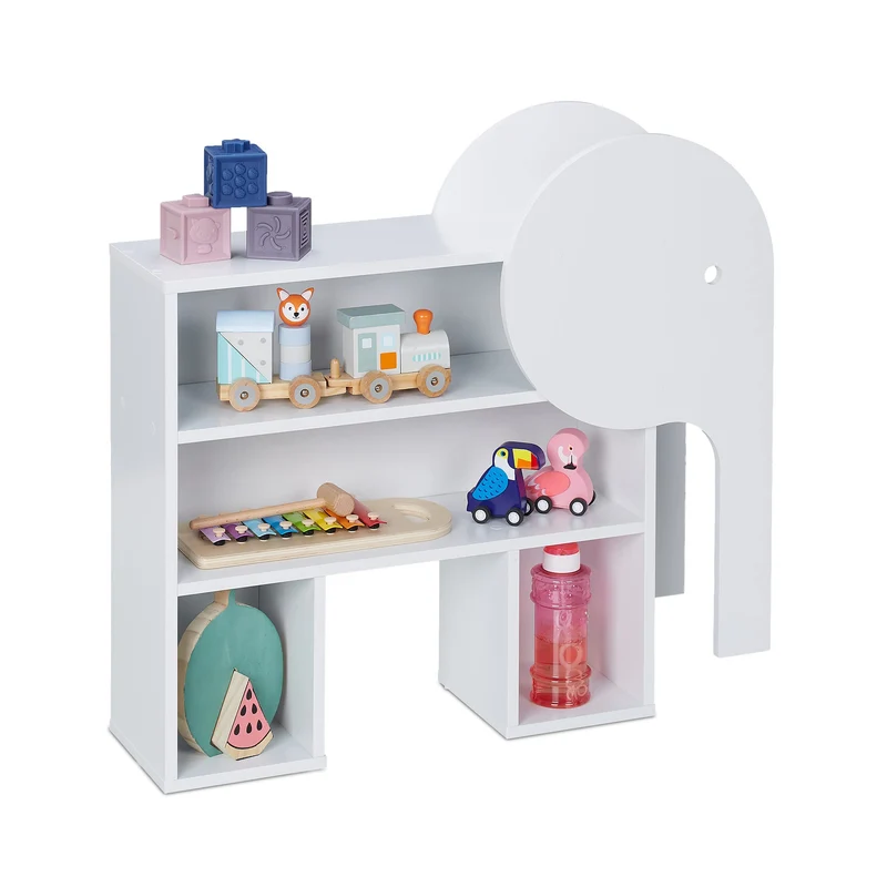 Relaxdays Kinderregal Elefant, 4 Fächer, Bücherregal Kinder, H x B x T: 60,5 x 64,5 x 20,5 cm, Kinde