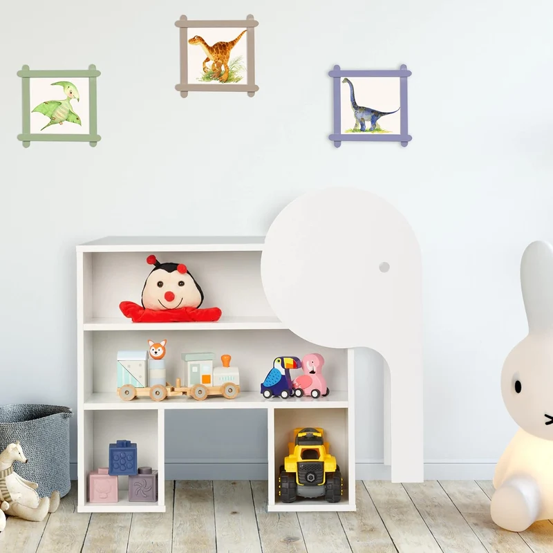 Relaxdays Kinderregal Elefant, 4 Fächer, Bücherregal Kinder, H x B x T: 60,5 x 64,5 x 20,5 cm, Kinde