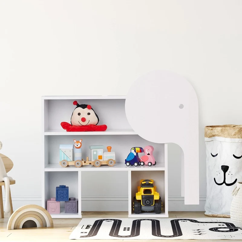Relaxdays Kinderregal Elefant, 4 Fächer, Bücherregal Kinder, H x B x T: 60,5 x 64,5 x 20,5 cm, Kinde