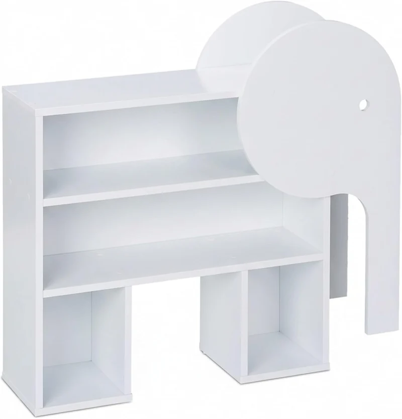 Relaxdays Kinderregal Elefant, 4 Fächer, Bücherregal Kinder, H x B x T: 60,5 x 64,5 x 20,5 cm, Kinde