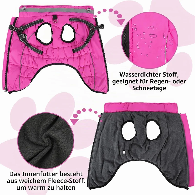 HezzLuv Hundemantel Winter, Hundemantel Wasserdicht, Warme Hundejacke mit Geschirr, Reflektierende S