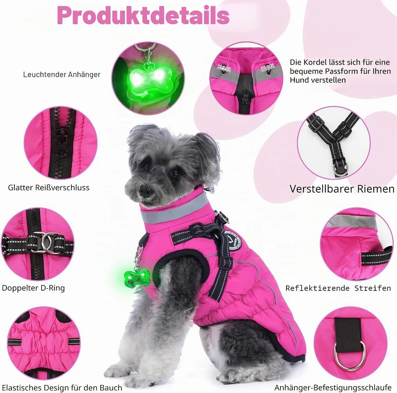 HezzLuv Hundemantel Winter, Hundemantel Wasserdicht, Warme Hundejacke mit Geschirr, Reflektierende S