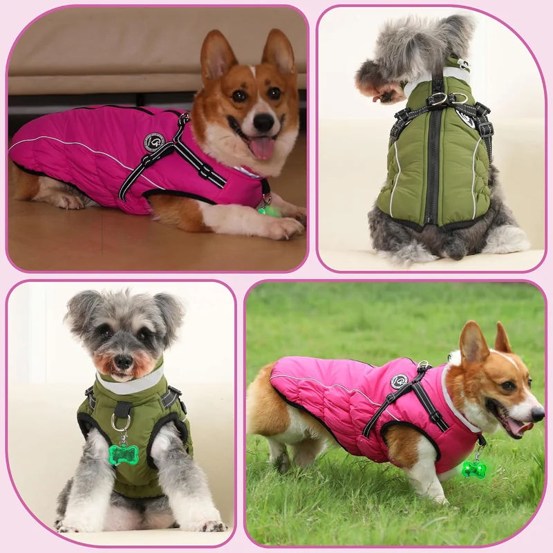 HezzLuv Hundemantel Winter, Hundemantel Wasserdicht, Warme Hundejacke mit Geschirr, Reflektierende S