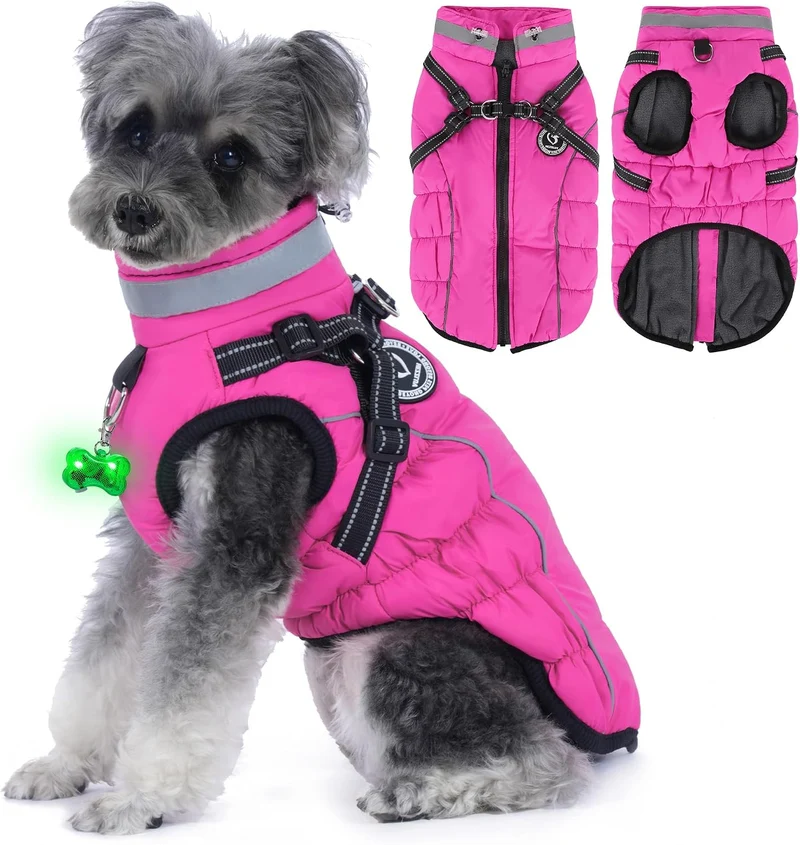 HezzLuv Hundemantel Winter, Hundemantel Wasserdicht, Warme Hundejacke mit Geschirr, Reflektierende S