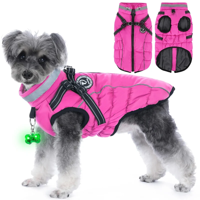 Hundemantel Winter, Hundemantel Wasserdicht, Warme Hundejacke mit Geschirr, Reflektierende Streifen,