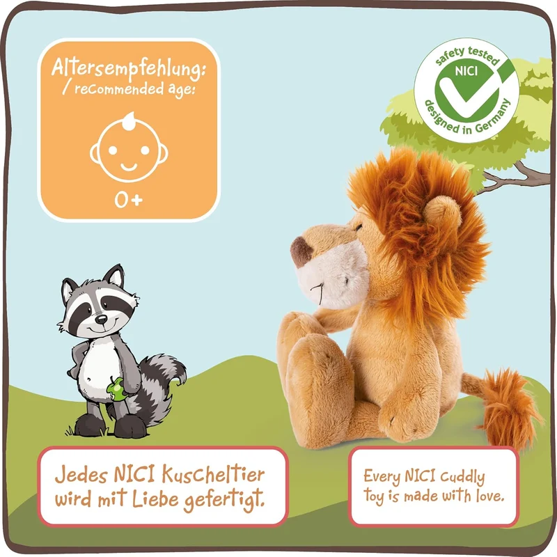 NICI 48390 Kuscheltier 25 cm Plüschtier für Mädchen, Jungen & Babys – Flauschiger Stofftier Löwe zum