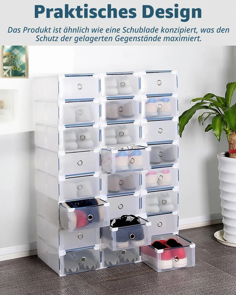 20 Stück Schuhboxen - Stapelbare Schuh Organizer aus Transparentem Kunststoff mit Schubladen - DIY S