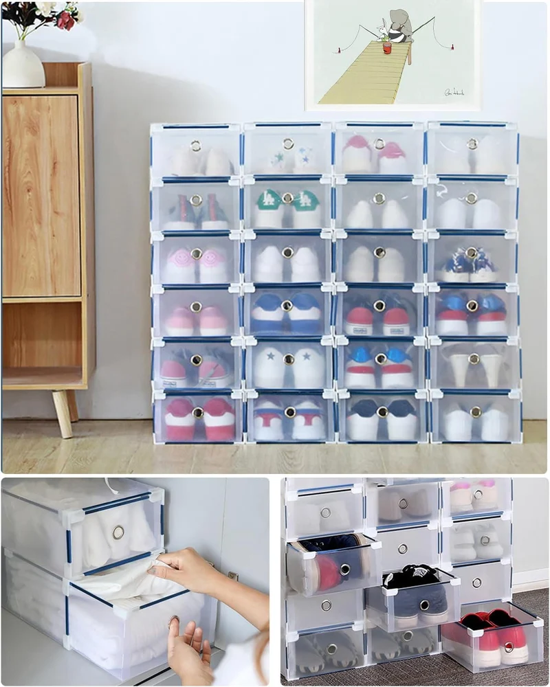 20 Stück Schuhboxen - Stapelbare Schuh Organizer aus Transparentem Kunststoff mit Schubladen - DIY S