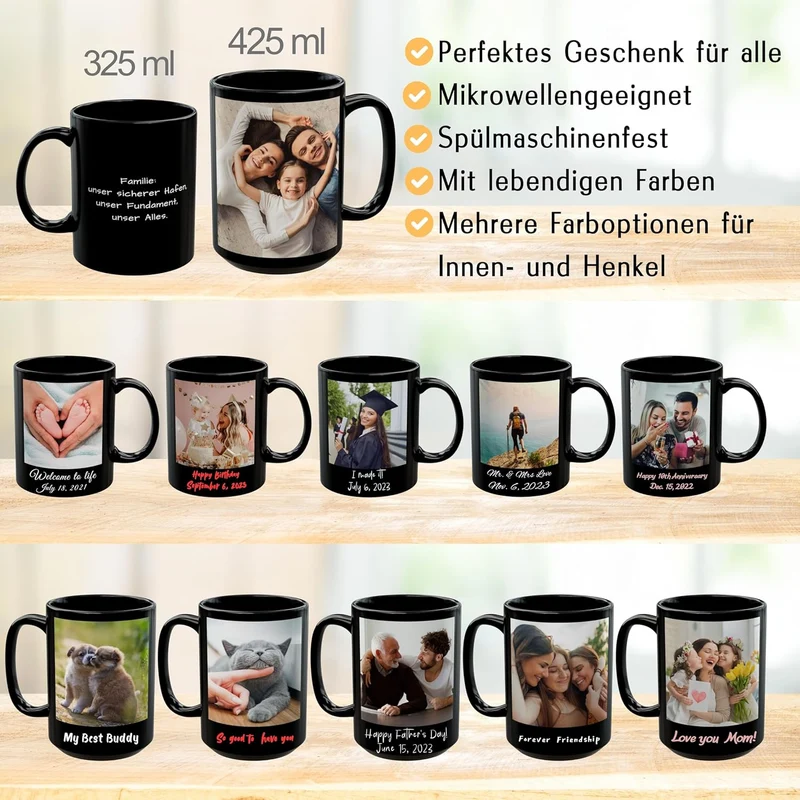 Individuelle Tasse mit Bild oder Text Ihrer Uploads, personalisierte Tasse, mikrowellen- und spülmas