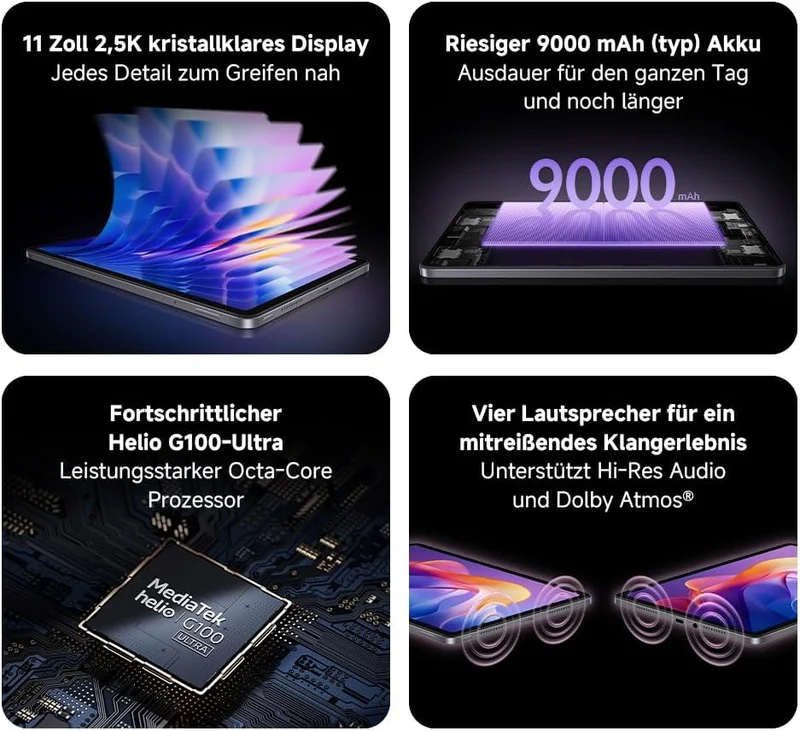 XIAOMI Redmi Pad 2, 4+128GB, Mint Green, 11" 2,5K kristallklares Display, Grosser 9000mAh Akku, Fort