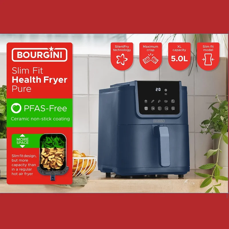 BOURGINI Luftfritteuse mit Keramikbeschichtung, frei von Chemikalien (PFAS, C6, PFHxA, PTFE, PFOA un