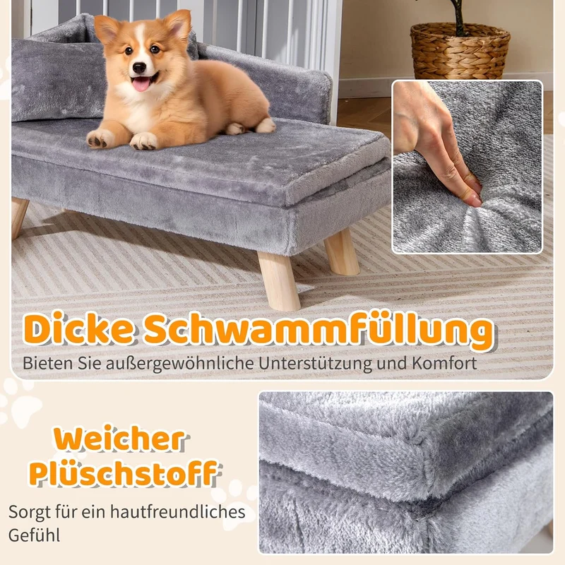 GOPLUS Luxus Katzensofa, Erhöhtes Hundebett mit Rückenlehne, abnehmbarem Kissen & Holzbeinen, Hundes
