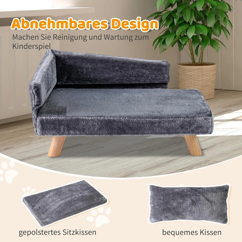 GOPLUS Luxus Katzensofa, Erhöhtes Hundebett mit Rückenlehne, abnehmbarem Kissen & Holzbeinen, Hundes