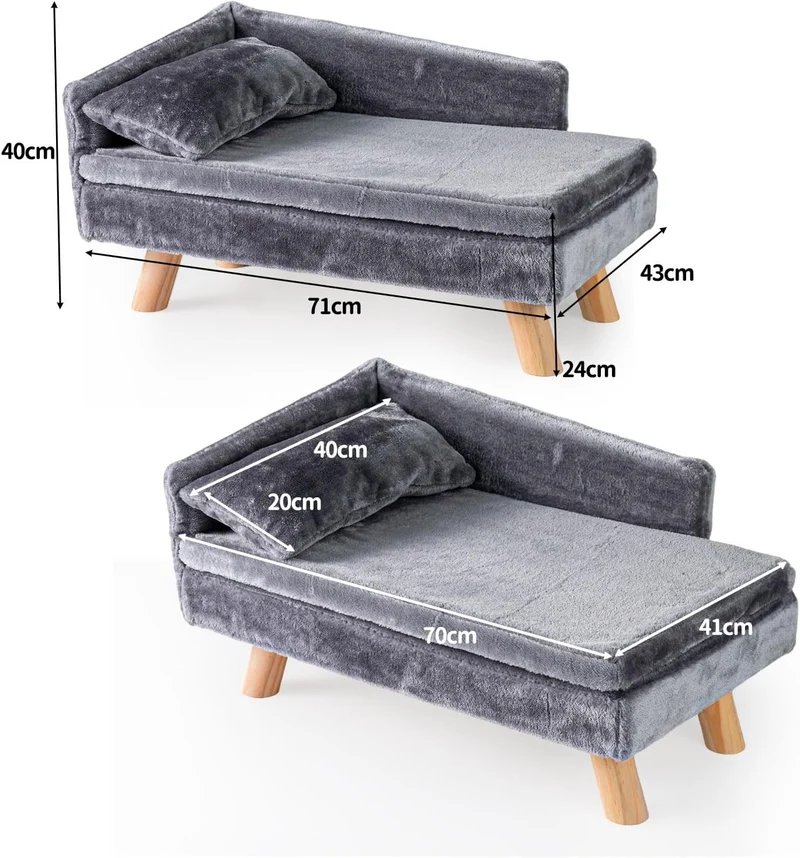 GOPLUS Luxus Katzensofa, Erhöhtes Hundebett mit Rückenlehne, abnehmbarem Kissen & Holzbeinen, Hundes