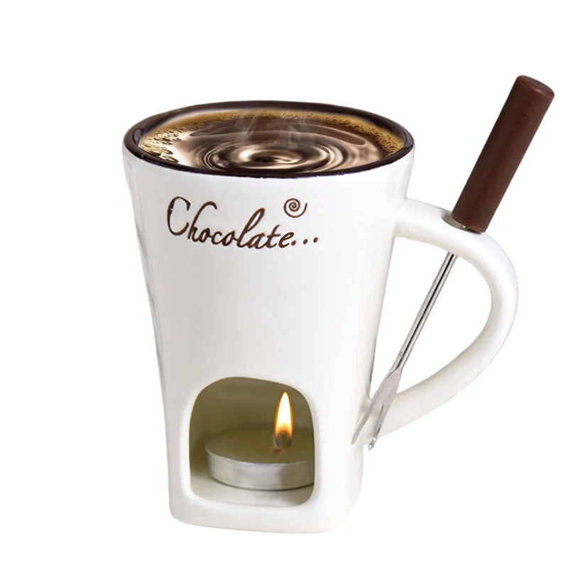 Schokoladen Fondue Becher Sets,Mit Gabel Kerze, Keramische Fondue Kaffee Wärmer Tasse Für Sauce Süss