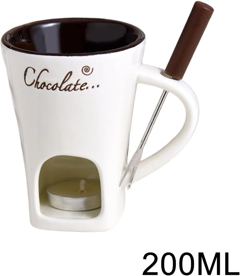 Schokoladen Fondue Becher Sets,Mit Gabel Kerze, Keramische Fondue Kaffee Wärmer Tasse Für Sauce Süss