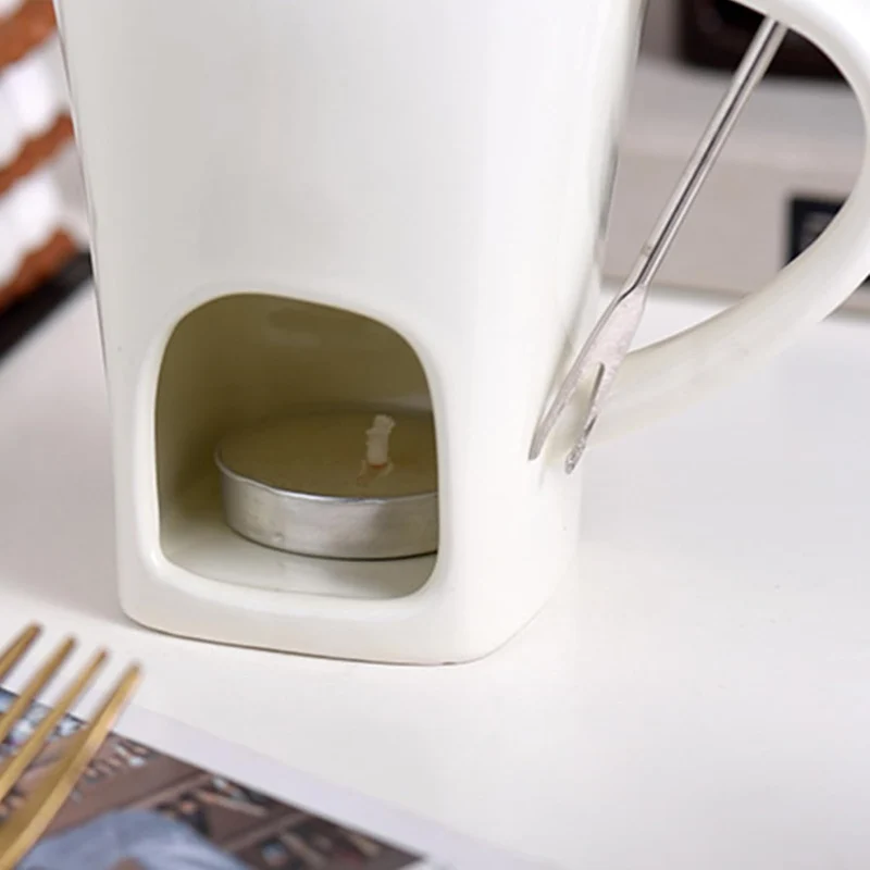 Schokoladen Fondue Becher Sets,Mit Gabel Kerze, Keramische Fondue Kaffee Wärmer Tasse Für Sauce Süss
