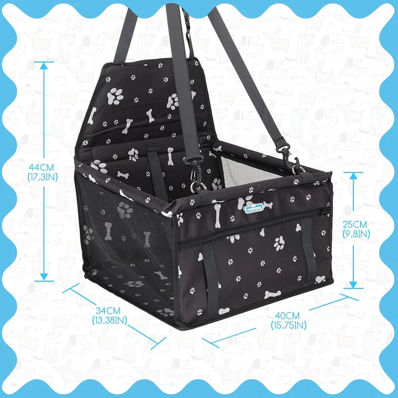Nobleza - Autoverstärkung für Hunde und Haustiere, faltbar, waschbar, Reissverschluss-Tasche, 40x34x