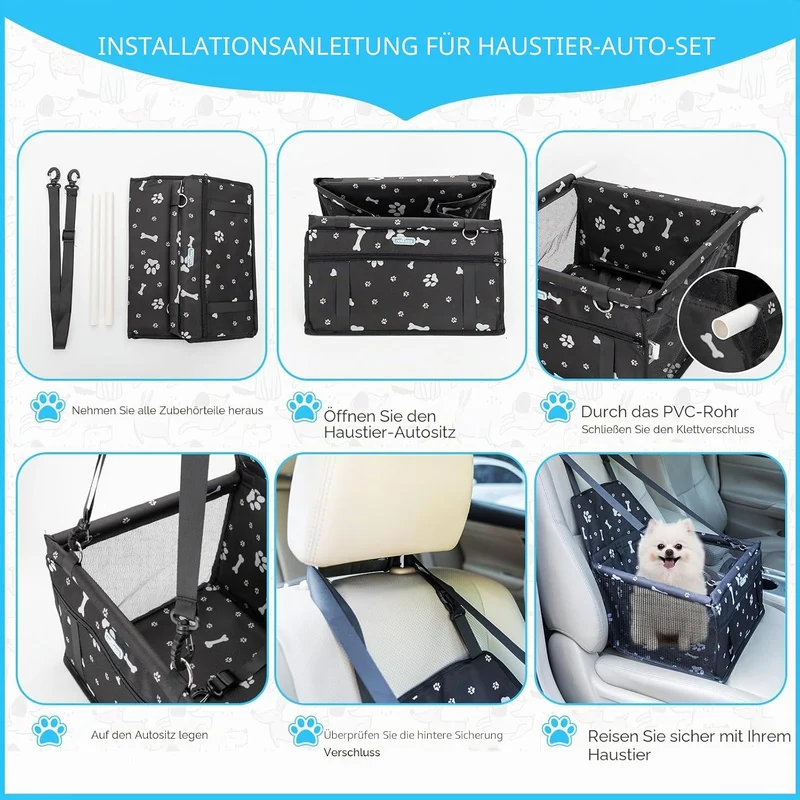 Nobleza - Autoverstärkung für Hunde und Haustiere, faltbar, waschbar, Reissverschluss-Tasche, 40x34x