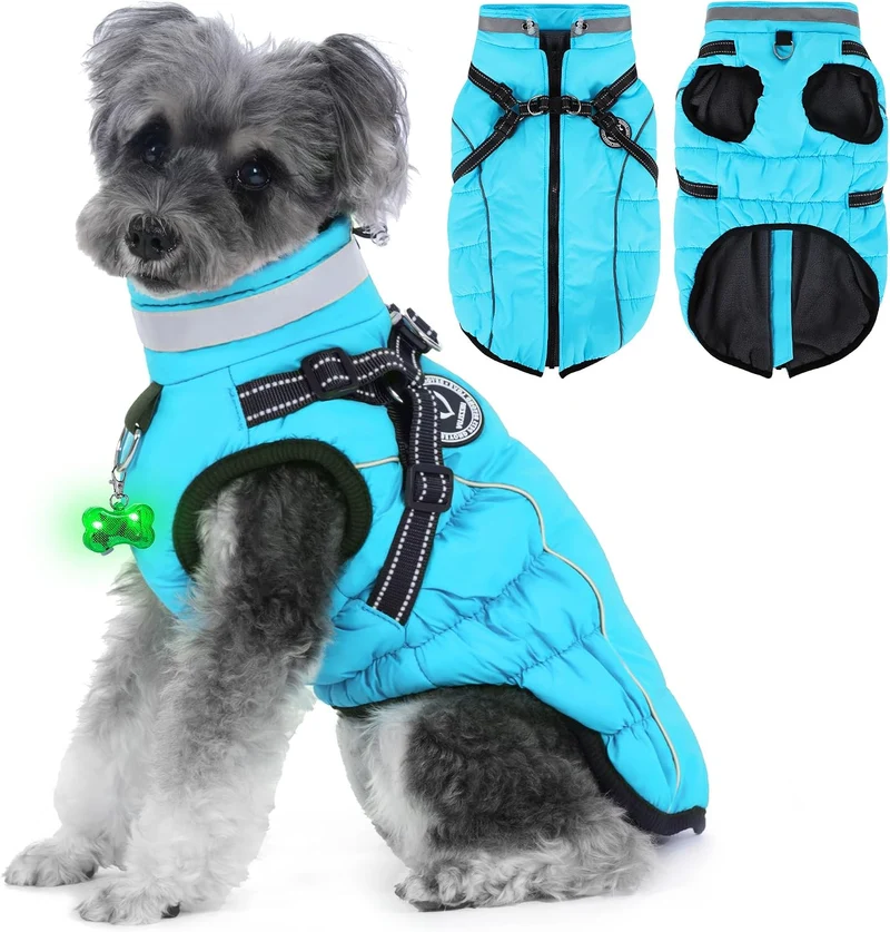 Hundemantel Winter, Hundemantel Wasserdicht, Warme Hundejacke mit Geschirr, Reflektierende Streifen,