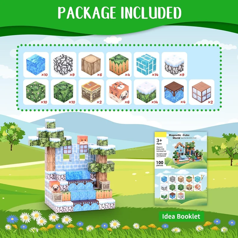 100 PCS Mgnetische Bauklötze, Magnetische Fliesen Bauen Magnet Welt Set, STEM Sensorik Spielzeug für