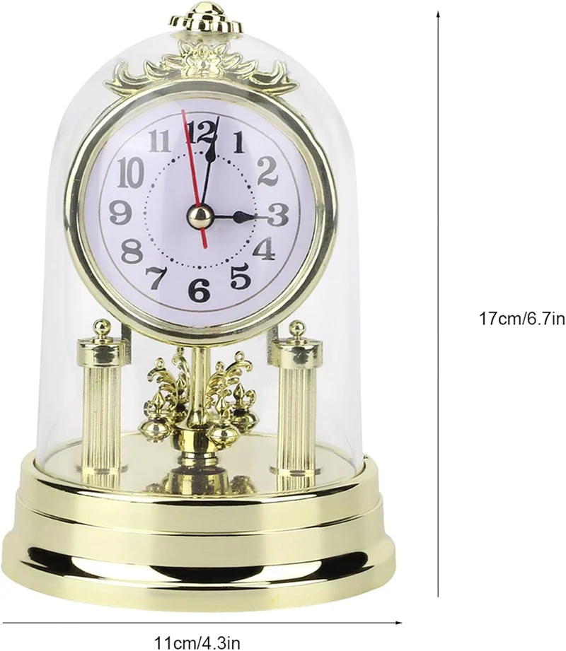Ejoyous Vintage Tischuhr, Mantel Gewölbte Uhr Antike Stille Tischuhr Europäische Retro -Uhren mit Gl