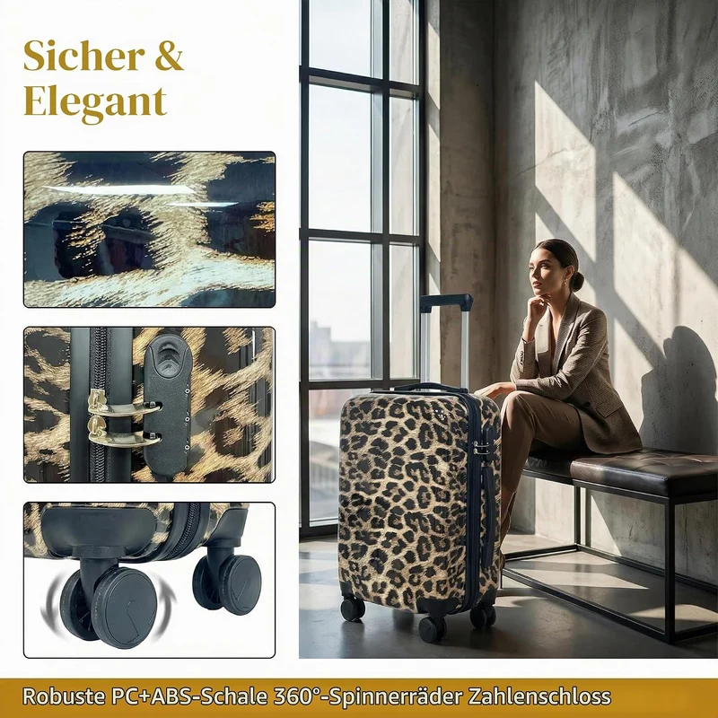 Leopard Print Pattern Luggage Set, 4 - Stück-Set mit Grössen von 14 Zoll, 20 Zoll, 24 Zoll und 28 Zo