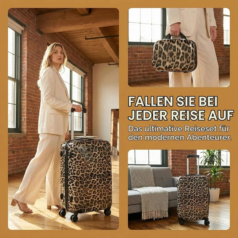 Leopard Print Pattern Luggage Set, 4 - Stück-Set mit Grössen von 14 Zoll, 20 Zoll, 24 Zoll und 28 Zo