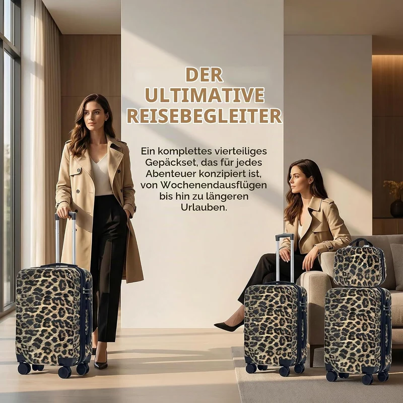 Leopard Print Pattern Luggage Set, 4 - Stück-Set mit Grössen von 14 Zoll, 20 Zoll, 24 Zoll und 28 Zo