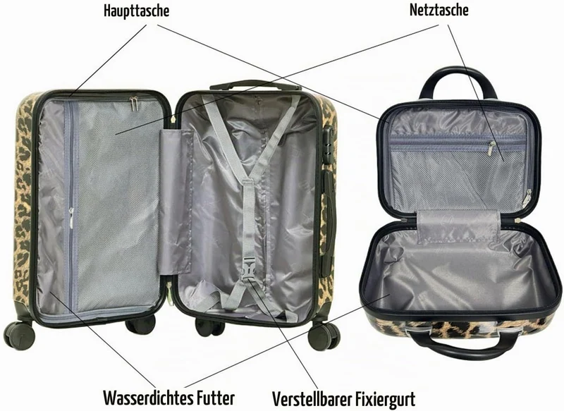Leopard Print Pattern Luggage Set, 4 - Stück-Set mit Grössen von 14 Zoll, 20 Zoll, 24 Zoll und 28 Zo