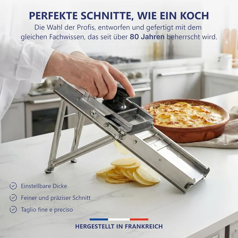 Louis Tellier - Mandoline mit Schlitten - Edelstahl - Professionelle Qualität - Kamm 3/10mm - 25 x 1