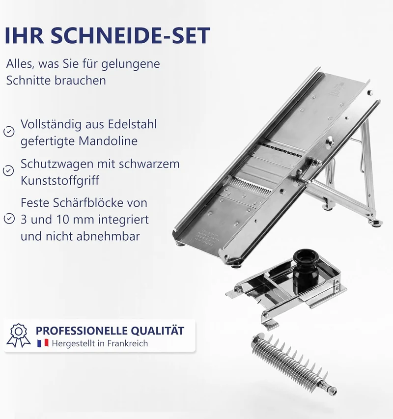 Louis Tellier - Mandoline mit Schlitten - Edelstahl - Professionelle Qualität - Kamm 3/10mm - 25 x 1