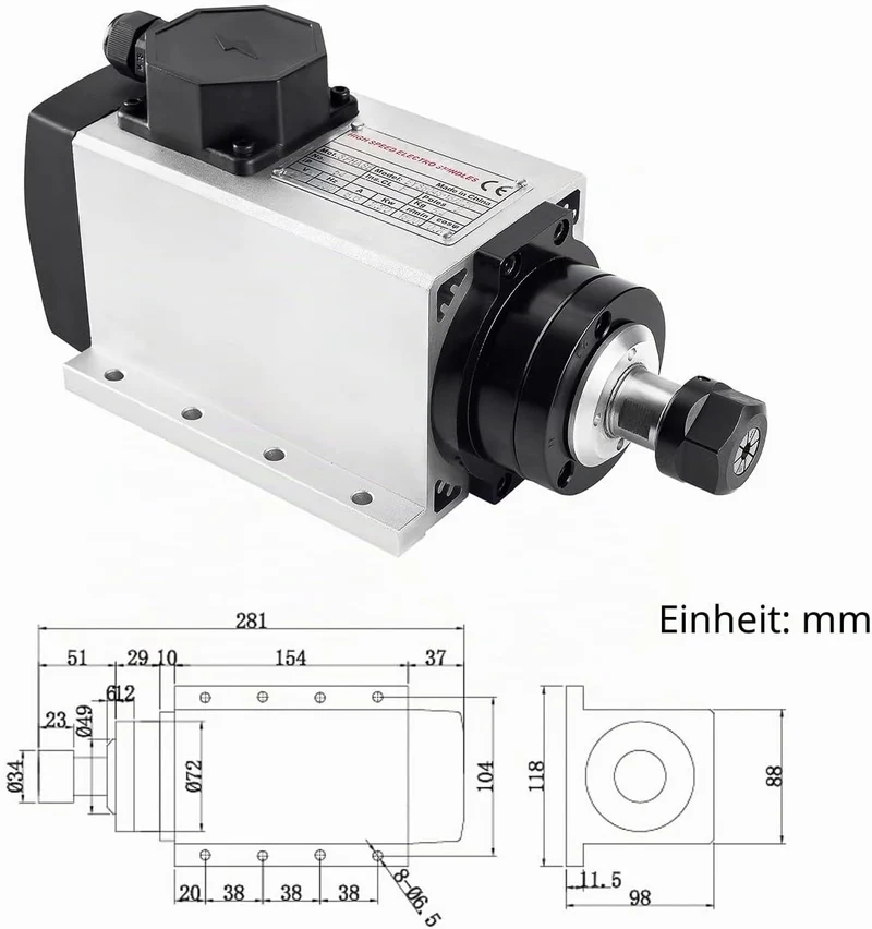 CNC-Spindel-CNC-Motor, 220 V, 2.2 kW, 2200 W, quadratischer luftgekühlter Spindelmotor, 2.2 Keramikl