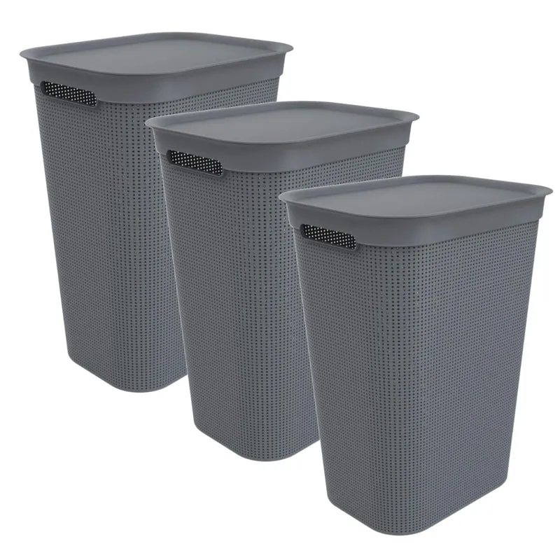 Rotho Brisen 3er-Set Wäschesammler 50l mit Deckel, Kunststoff, anthrazit Anthrazit 3 Stück, Anthrazi