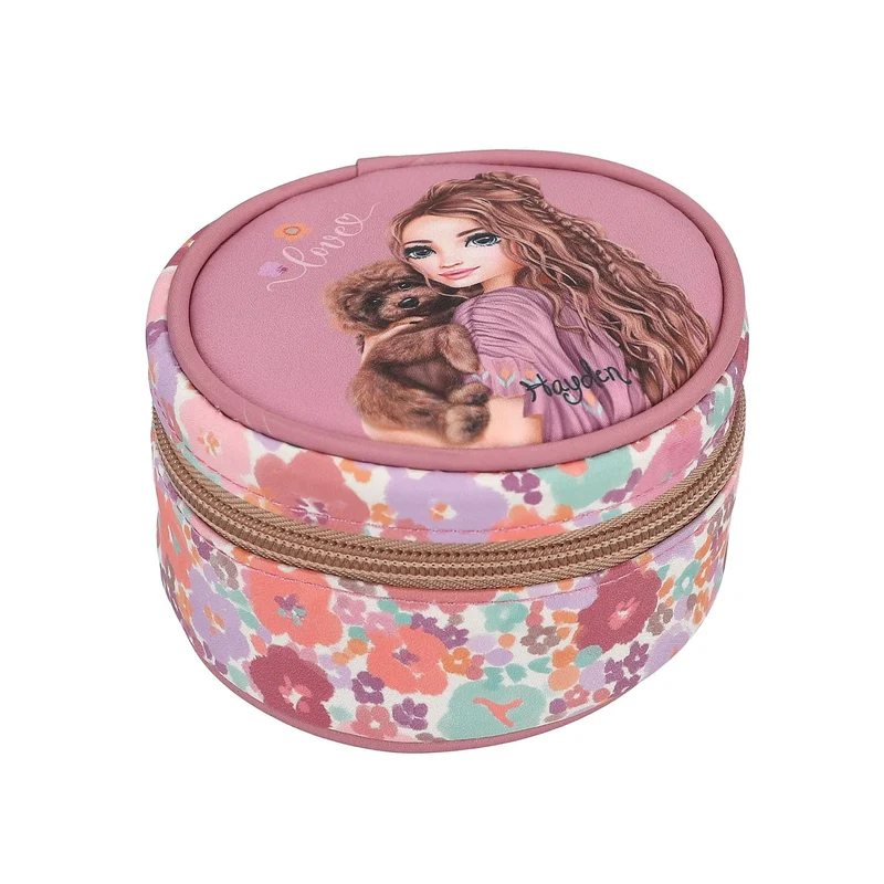 Depesche 13062 TOPModel Floral - Rundes Schmuckkästchen in dunklem Pink, mit Model Motiv und Blumen