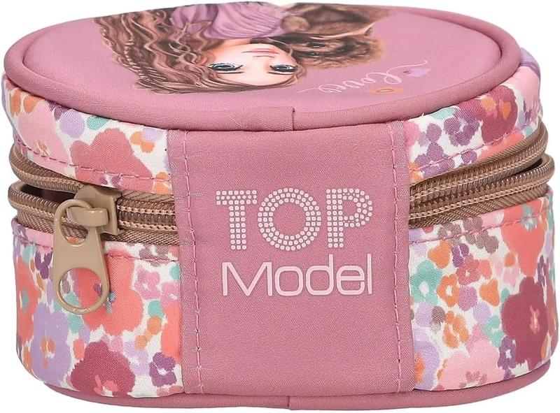 Depesche 13062 TOPModel Floral - Rundes Schmuckkästchen in dunklem Pink, mit Model Motiv und Blumen