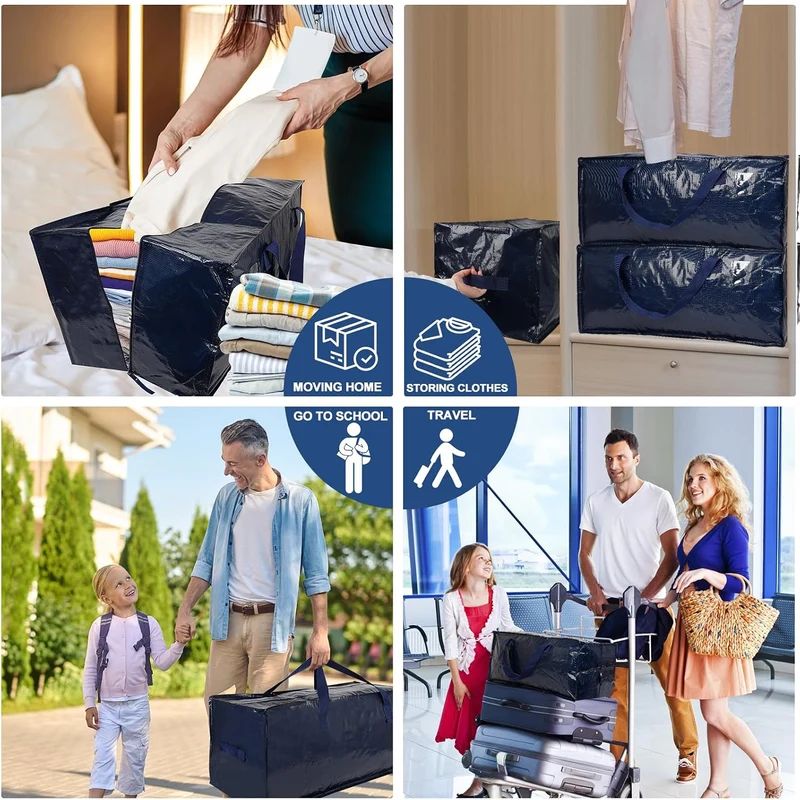 6er-Pack 92 L Aufbewahrungstasche, Umzugstaschen mit Rucksackgurten, Extra Grosse Kleideraufbewahrun