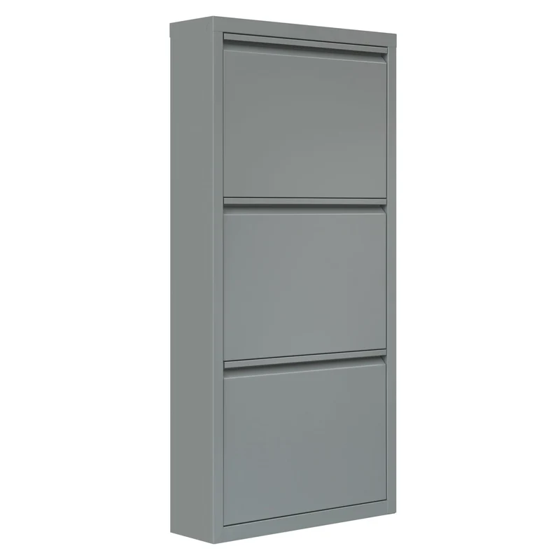 WOLTU Schuhschrank, mit 3 Klappen, Schuhregal, Schuhkipper, für 9 Paar Schuhe, aus Metall, für Flur